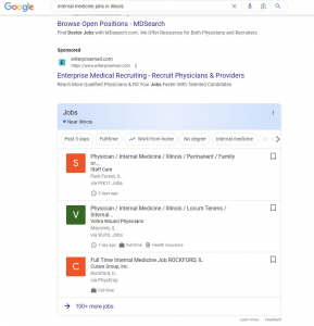 PhysEmp Job in Google Jobs box